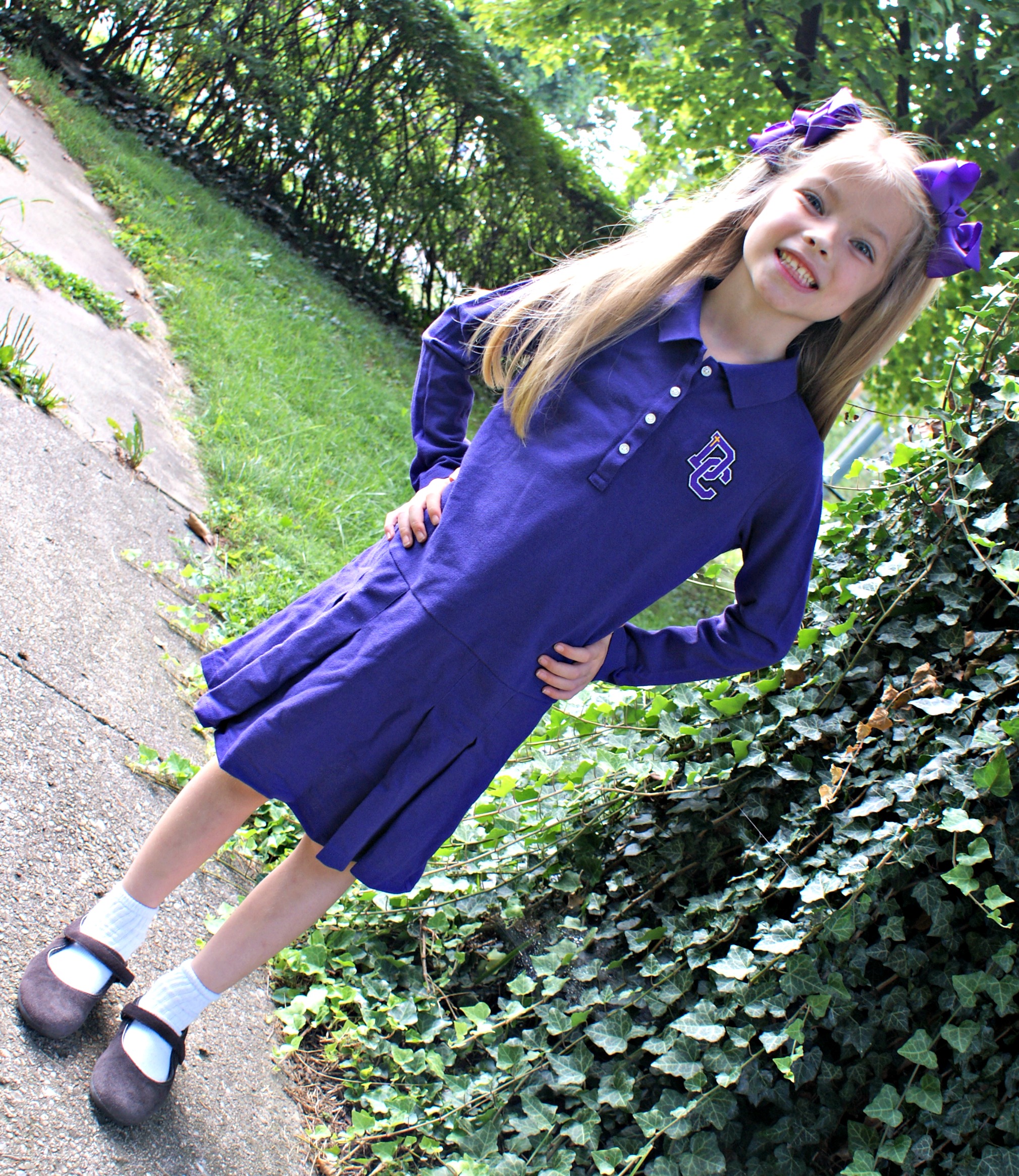 Girls' Uniform Cotton Long-Sleeved A-line Dress Children's School Polo Lapel Dark Blue School Uniform 3-12 Years Old 