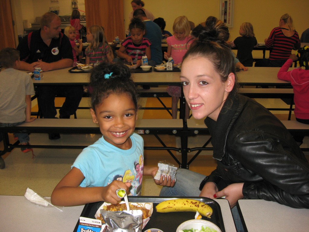Mom & daughter enjoying Take Your Parents to Lunch Day at Sayler Park Elementary in Cincinnati